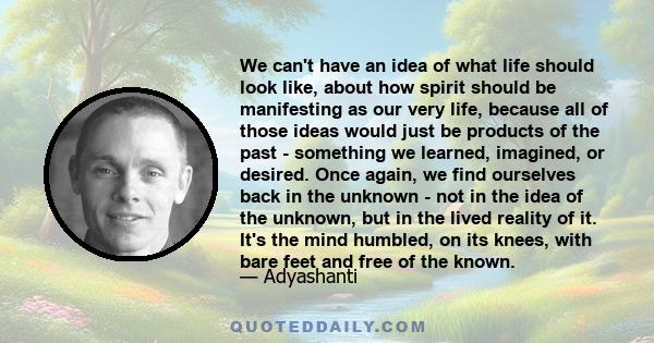 We can't have an idea of what life should look like, about how spirit should be manifesting as our very life, because all of those ideas would just be products of the past - something we learned, imagined, or desired.