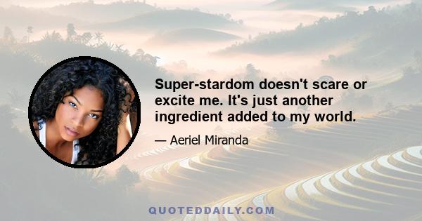 Super-stardom doesn't scare or excite me. It's just another ingredient added to my world.