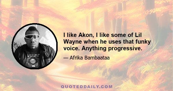 I like Akon, I like some of Lil Wayne when he uses that funky voice. Anything progressive.