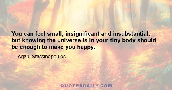 You can feel small, insignificant and insubstantial, but knowing the universe is in your tiny body should be enough to make you happy.