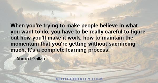 When you're trying to make people believe in what you want to do, you have to be really careful to figure out how you'll make it work, how to maintain the momentum that you're getting without sacrificing much. It's a