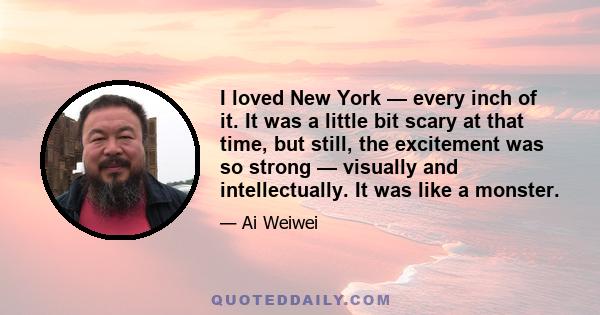 I loved New York — every inch of it. It was a little bit scary at that time, but still, the excitement was so strong — visually and intellectually. It was like a monster.