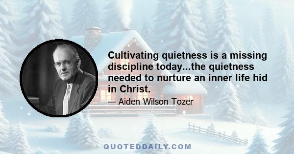 Cultivating quietness is a missing discipline today...the quietness needed to nurture an inner life hid in Christ.