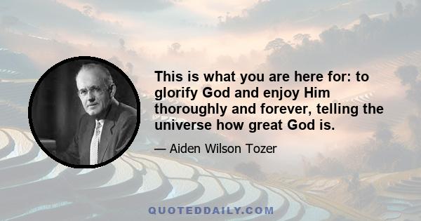 This is what you are here for: to glorify God and enjoy Him thoroughly and forever, telling the universe how great God is.