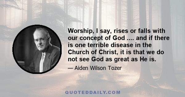 Worship, I say, rises or falls with our concept of God .... and if there is one terrible disease in the Church of Christ, it is that we do not see God as great as He is.