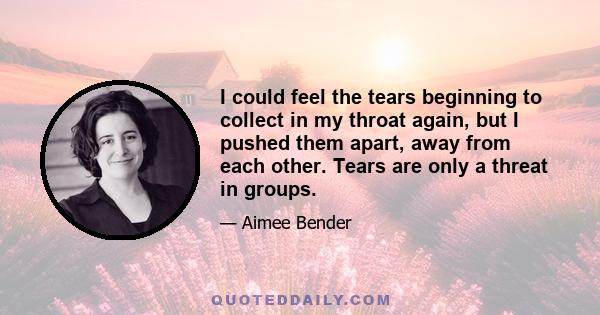 I could feel the tears beginning to collect in my throat again, but I pushed them apart, away from each other. Tears are only a threat in groups.