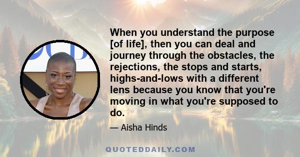 When you understand the purpose [of life], then you can deal and journey through the obstacles, the rejections, the stops and starts, highs-and-lows with a different lens because you know that you're moving in what