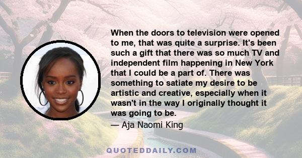 When the doors to television were opened to me, that was quite a surprise. It's been such a gift that there was so much TV and independent film happening in New York that I could be a part of. There was something to