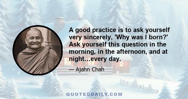 A good practice is to ask yourself very sincerely, 'Why was I born?' Ask yourself this question in the morning, in the afternoon, and at night…every day.