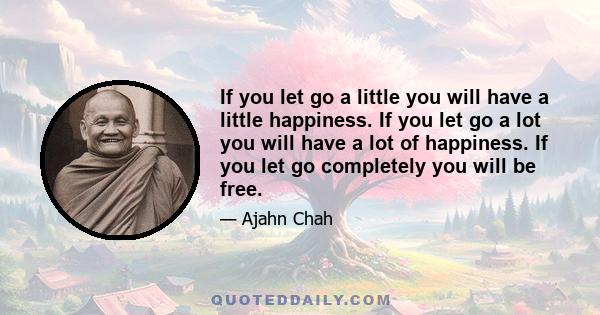 If you let go a little you will have a little happiness. If you let go a lot you will have a lot of happiness. If you let go completely you will be free.