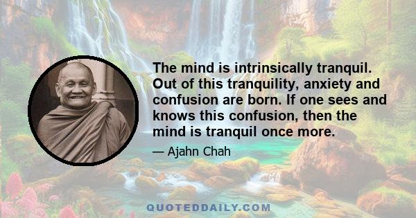 The mind is intrinsically tranquil. Out of this tranquility, anxiety and confusion are born. If one sees and knows this confusion, then the mind is tranquil once more.