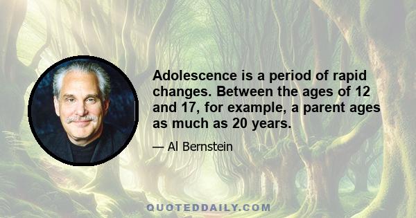 Adolescence is a period of rapid changes. Between the ages of 12 and 17, for example, a parent ages as much as 20 years.