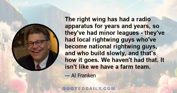 The right wing has had a radio apparatus for years and years, so they've had minor leagues - they've had local rightwing guys who've become national rightwing guys, and who build slowly, and that's how it goes. We