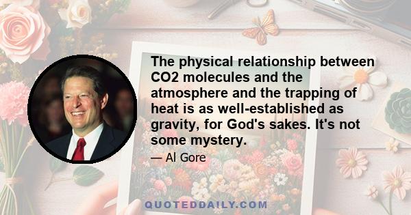 The physical relationship between CO2 molecules and the atmosphere and the trapping of heat is as well-established as gravity, for God's sakes. It's not some mystery.