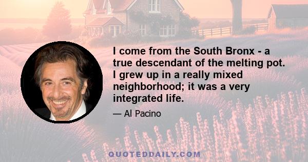 I come from the South Bronx - a true descendant of the melting pot. I grew up in a really mixed neighborhood; it was a very integrated life.