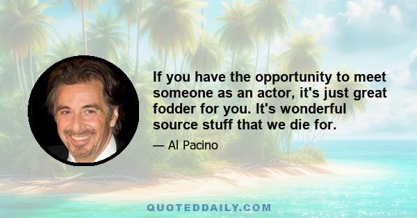 If you have the opportunity to meet someone as an actor, it's just great fodder for you. It's wonderful source stuff that we die for.