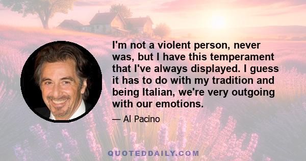 I'm not a violent person, never was, but I have this temperament that I've always displayed. I guess it has to do with my tradition and being Italian, we're very outgoing with our emotions.