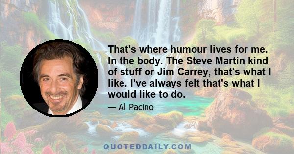 That's where humour lives for me. In the body. The Steve Martin kind of stuff or Jim Carrey, that's what I like. I've always felt that's what I would like to do.