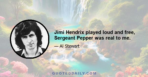 Jimi Hendrix played loud and free, Sergeant Pepper was real to me.