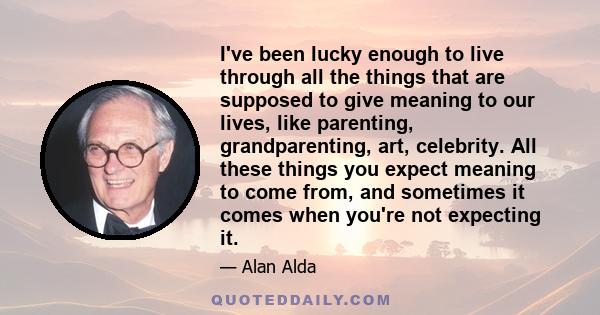 I've been lucky enough to live through all the things that are supposed to give meaning to our lives, like parenting, grandparenting, art, celebrity. All these things you expect meaning to come from, and sometimes it