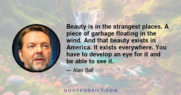 Beauty is in the strangest places. A piece of garbage floating in the wind. And that beauty exists in America. It exists everywhere. You have to develop an eye for it and be able to see it.