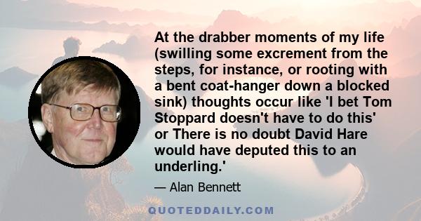 At the drabber moments of my life (swilling some excrement from the steps, for instance, or rooting with a bent coat-hanger down a blocked sink) thoughts occur like 'I bet Tom Stoppard doesn't have to do this' or There