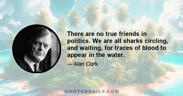 There are no true friends in politics. We are all sharks circling, and waiting, for traces of blood to appear in the water.