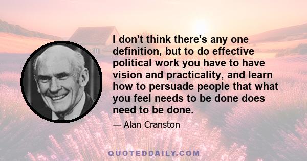 I don't think there's any one definition, but to do effective political work you have to have vision and practicality, and learn how to persuade people that what you feel needs to be done does need to be done.