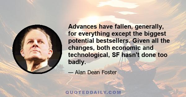 Advances have fallen, generally, for everything except the biggest potential bestsellers. Given all the changes, both economic and technological, SF hasn't done too badly.