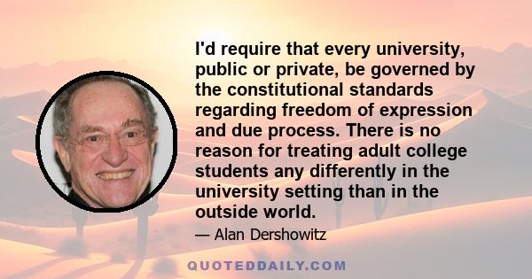 I'd require that every university, public or private, be governed by the constitutional standards regarding freedom of expression and due process. There is no reason for treating adult college students any differently