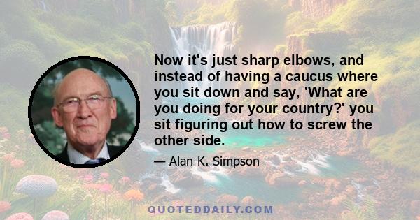 Now it's just sharp elbows, and instead of having a caucus where you sit down and say, 'What are you doing for your country?' you sit figuring out how to screw the other side.