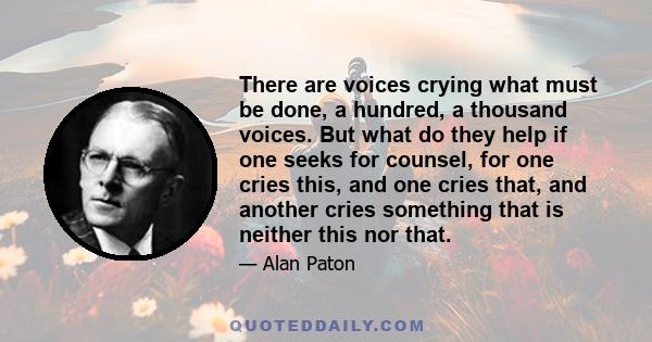 There are voices crying what must be done, a hundred, a thousand voices. But what do they help if one seeks for counsel, for one cries this, and one cries that, and another cries something that is neither this nor that.