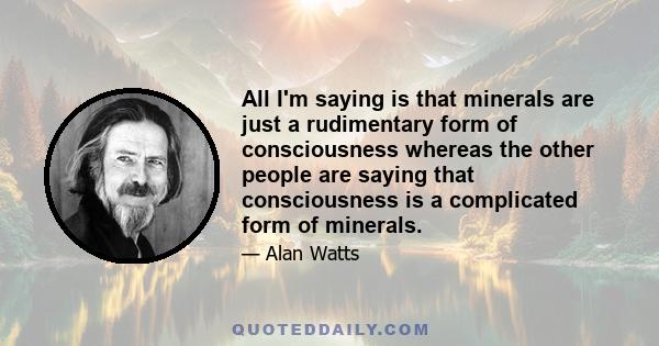 All I'm saying is that minerals are just a rudimentary form of consciousness whereas the other people are saying that consciousness is a complicated form of minerals.