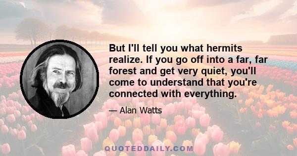 But I'll tell you what hermits realize. If you go off into a far, far forest and get very quiet, you'll come to understand that you're connected with everything.