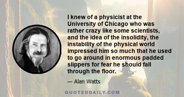 I knew of a physicist at the University of Chicago who was rather crazy like some scientists, and the idea of the insolidity, the instability of the physical world impressed him so much that he used to go around in