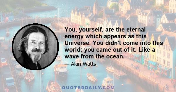 You, yourself, are the eternal energy which appears as this Universe. You didn't come into this world; you came out of it. Like a wave from the ocean.