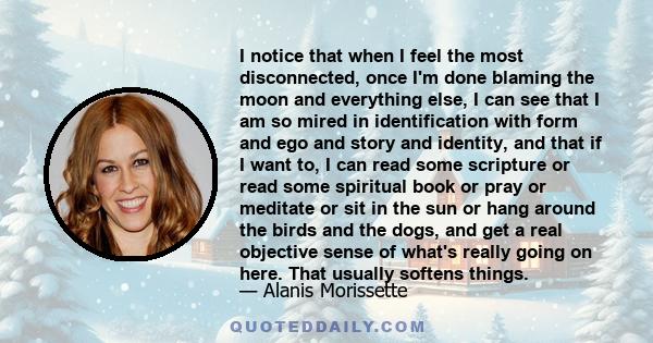 I notice that when I feel the most disconnected, once I'm done blaming the moon and everything else, I can see that I am so mired in identification with form and ego and story and identity, and that if I want to, I can