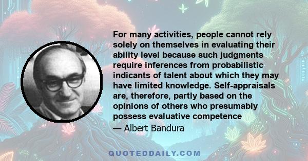 For many activities, people cannot rely solely on themselves in evaluating their ability level because such judgments require inferences from probabilistic indicants of talent about which they may have limited