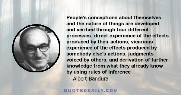 People's conceptions about themselves and the nature of things are developed and verified through four different processes: direct experience of the effects produced by their actions, vicarious experience of the effects 