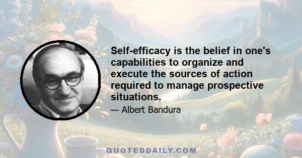 Self-efficacy is the belief in one's capabilities to organize and execute the sources of action required to manage prospective situations.