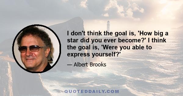 I don't think the goal is, 'How big a star did you ever become?' I think the goal is, 'Were you able to express yourself?'