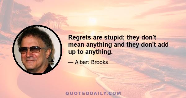 Regrets are stupid; they don't mean anything and they don't add up to anything.