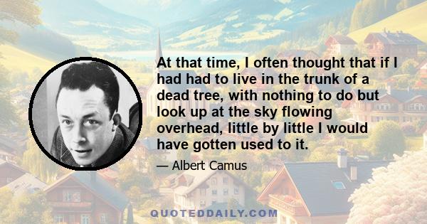 At that time, I often thought that if I had had to live in the trunk of a dead tree, with nothing to do but look up at the sky flowing overhead, little by little I would have gotten used to it.