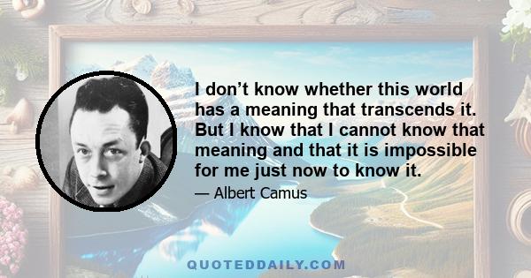 I don’t know whether this world has a meaning that transcends it. But I know that I cannot know that meaning and that it is impossible for me just now to know it.