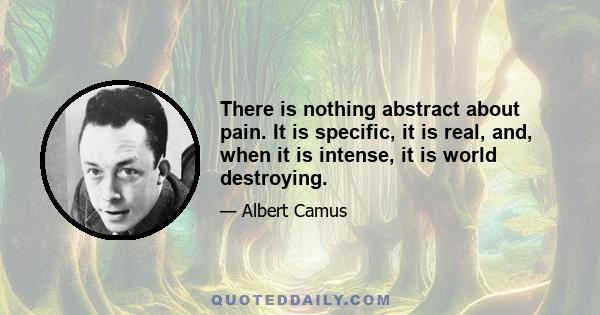 There is nothing abstract about pain. It is specific, it is real, and, when it is intense, it is world destroying.