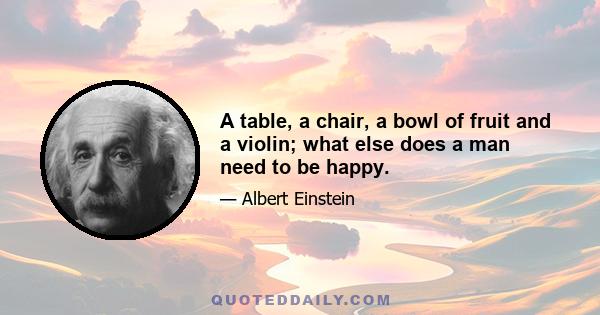 A table, a chair, a bowl of fruit and a violin; what else does a man need to be happy.