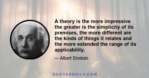 A theory is the more impressive the greater is the simplicity of its premises, the more different are the kinds of things it relates and the more extended the range of its applicability.