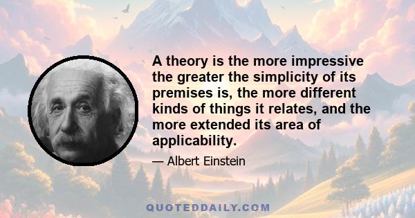 A theory is the more impressive the greater the simplicity of its premises is, the more different kinds of things it relates, and the more extended is its area of applicability. Therefore the deep impression which