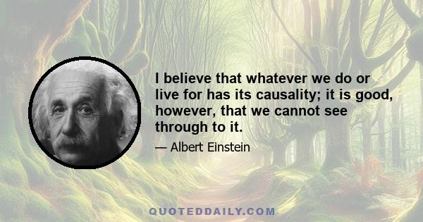 I believe that whatever we do or live for has its causality; it is good, however, that we cannot see through to it.