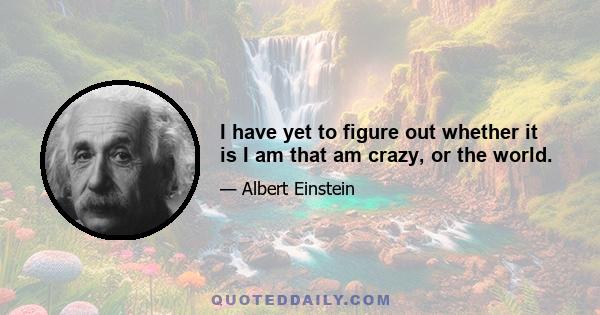 I have yet to figure out whether it is I am that am crazy, or the world.